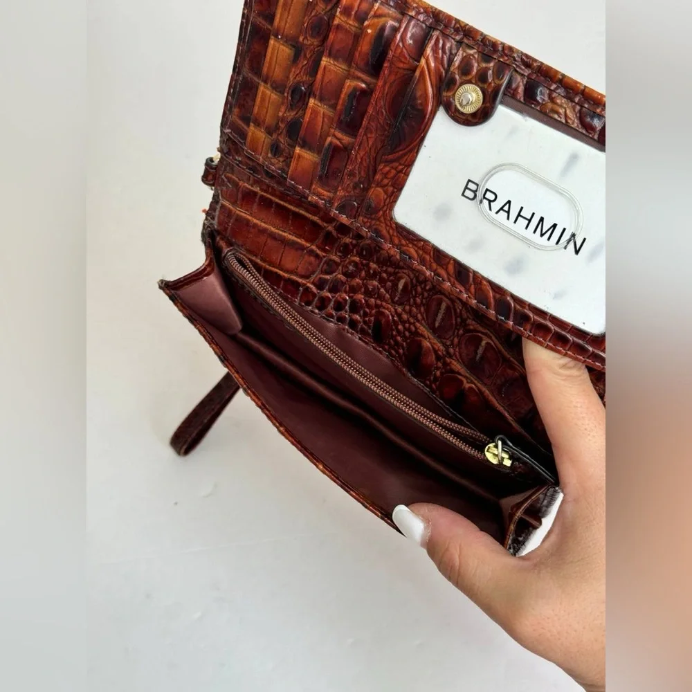 Brahmin Pink and Brown Croc-Embossed Wallet - Picture 9 of 9